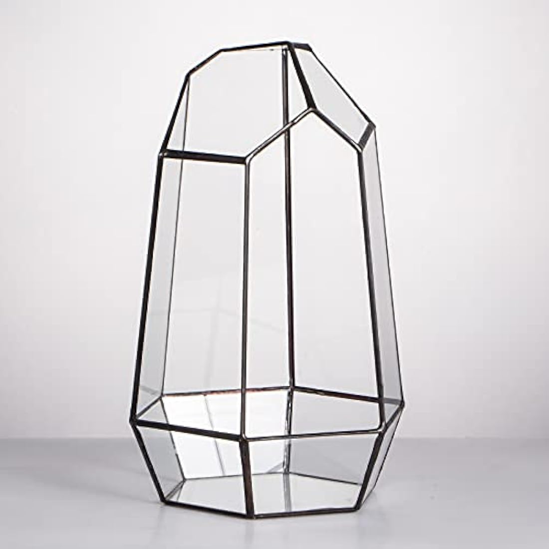 NCYP Opened Geometric Glass Terrarium for Succulent, Air Plants - 16.5 x 14.5 x 25 CM Irregular Glass Planter Pot - Indoor Garden Tabletop Decor, Black (No Plants, No Door)