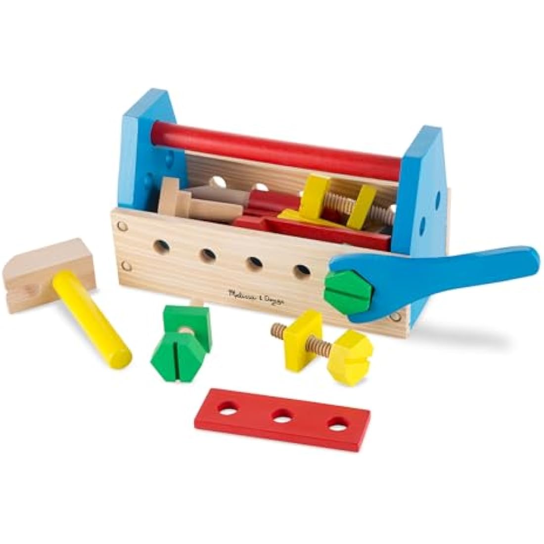 Melissa & Doug Take-Along Tool Kit Wooden Construction and Building Set (24 pcs) Pretend Play Toy for Kids Age 3+