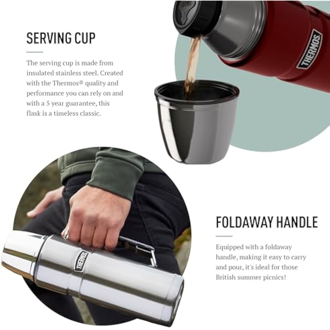 Thermos - Stainless King Duck Egg Travel Flask (1.2L), Premium Leak Proof Insulated Tea & Coffee Flask for Hot & Cold Drinks, Built-in Cup, Twist-Pour Stopper, BPA-Free, Durable Steel, Dishwasher Safe