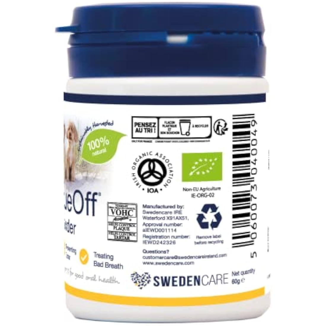 ProDen PlaqueOff Powder for Dogs & Cats, Tartar & Bad Breath Remover 100% Natural Teeth Cleaner and Plaque Remover 60 g