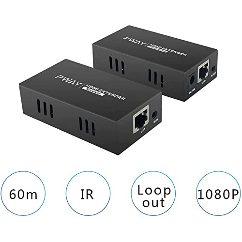 PWAY PW-HT225PIR HDMI Extender 195ft/60m Transmission over Single Cat5e/6/7 Full HD 1080P Support IR Control Loop out 3D EDID Function