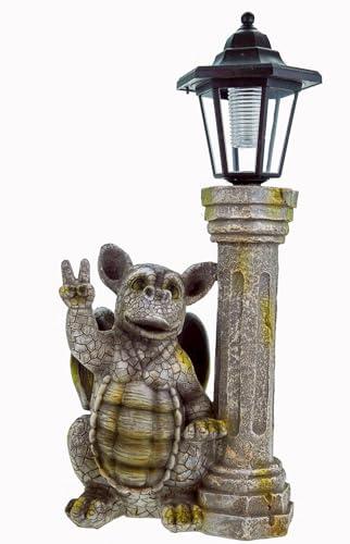 Udo Schmidt Dragon child peace sign with solar lantern Garden figurine Gargoyle sculpture