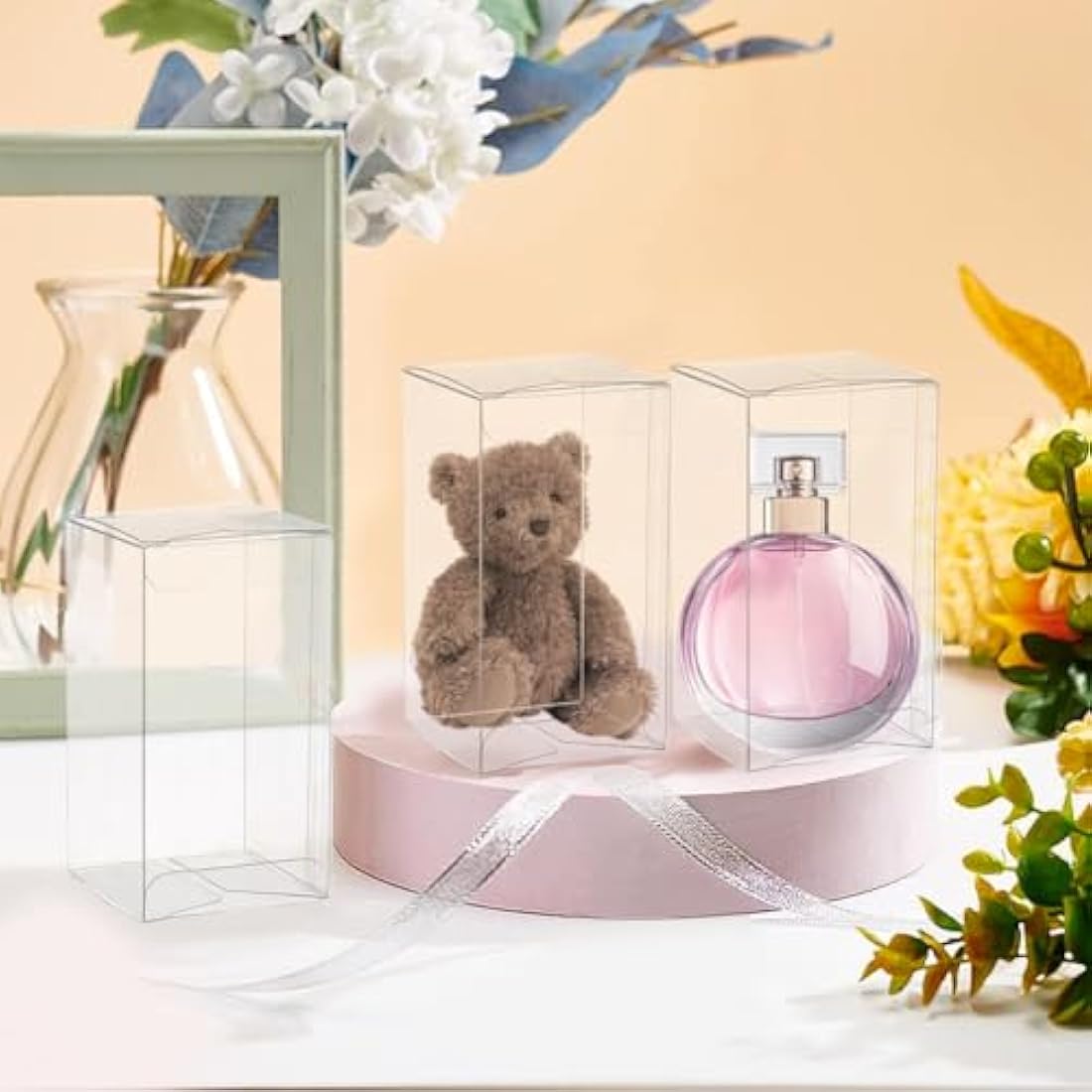 BENECREAT 20PCS Clear Wedding Favour Boxes 5x5x10cm Rectangle PVC Transparent Gift Boxes for Candy Chocolate Balloon, Birthday, Wedding, Party Favors
