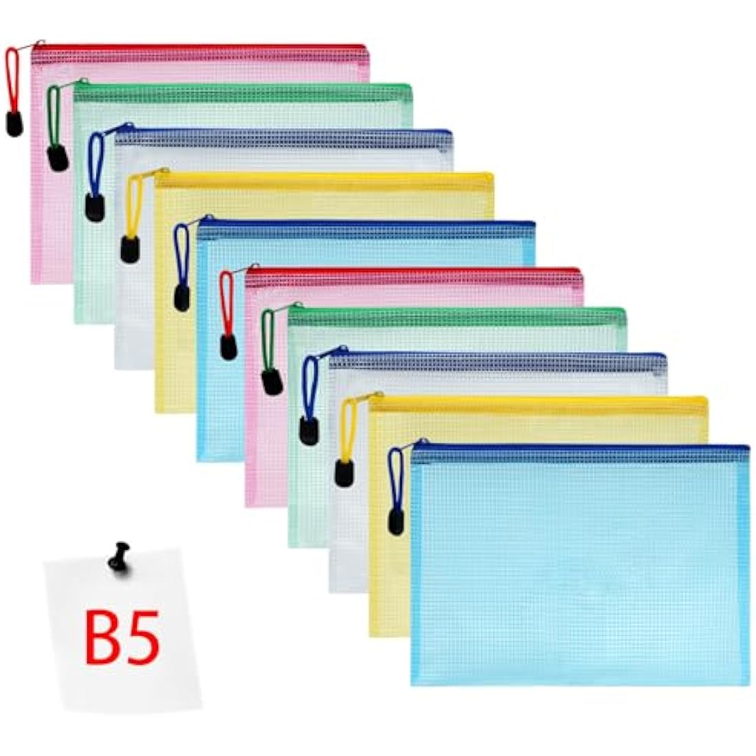 Vicloon Plastic Wallets, 10Pcs B5 Zip Lock Bags Mesh Document Wallet Document Folders Plastic Pockets Zipper File Wallet for School Office Homework Travel Storage Bags (Multicolor)