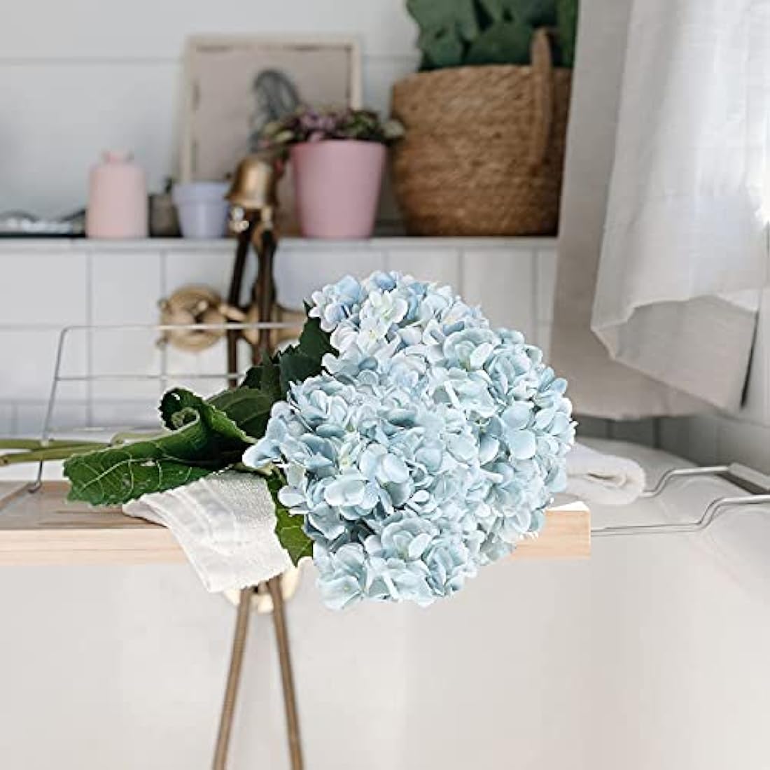 Kisflower 6Pcs Silk Hydrangea Artificial Flowers Realistic Hydrangea Flowers Bouquet for Wedding Party Office Home Decor (Blue)