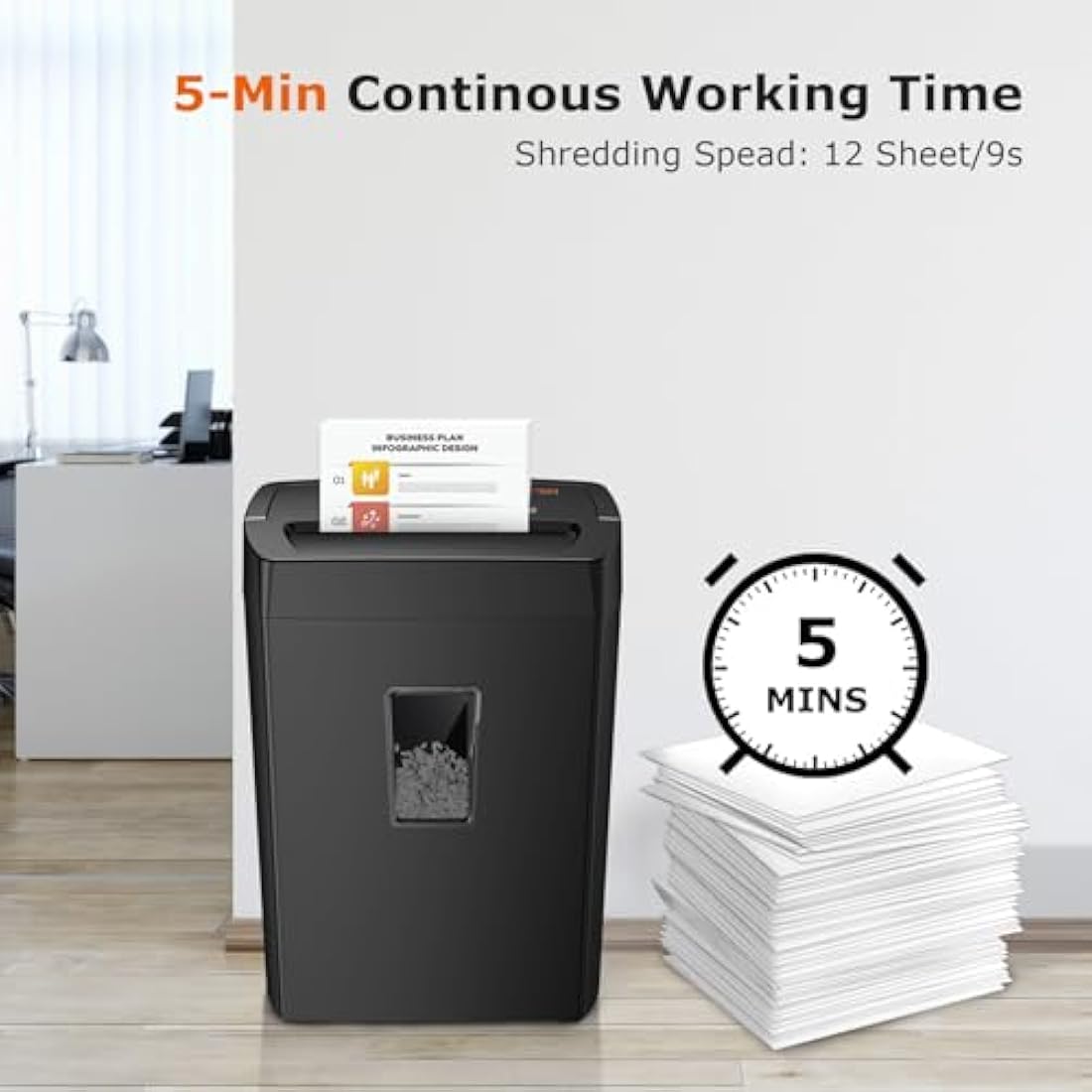 Bonsaii 12-Sheet Cross Cut Paper Shredder, Home Heavy Duty Shredder, P4 Security(5x20mm), 5-Minute Continuous Shredding, Shreds Credit Cards, Mails & Staples, 21L Bin(C275-A)