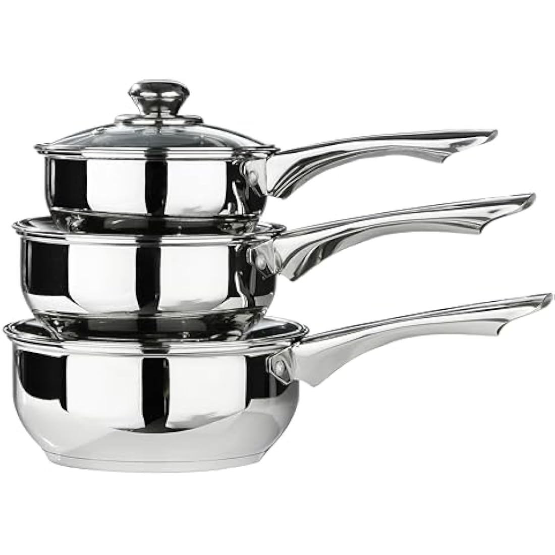 Premier Housewares Stainless Steel Saucepan Set, 3 Piece Set with Glass Lids,Silver,H14 x W40 x D26cm