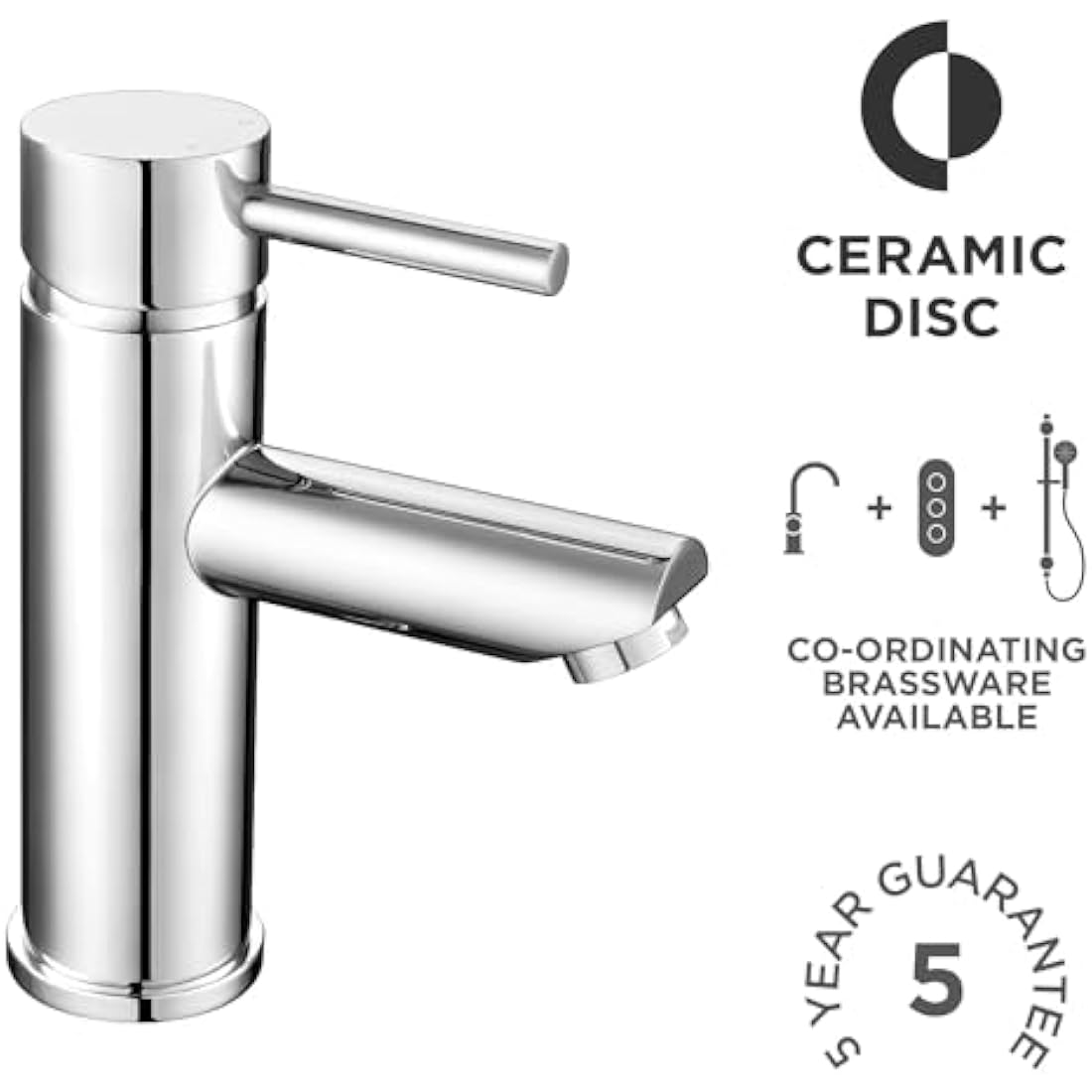Nuie FJ318 Series Two ǀ Modern Bathroom Round Mono Basin Mixer Tap with Push Button Waste, 52 x 150 x 131mm, Chrome