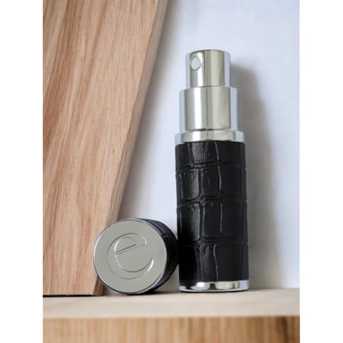 The Essential Atomizer Co. Black & Silver Faux Croc 10ml Refillable Perfume or Aftershave Travel Atomizer. Supplied with Filling Funnel & Gift Box