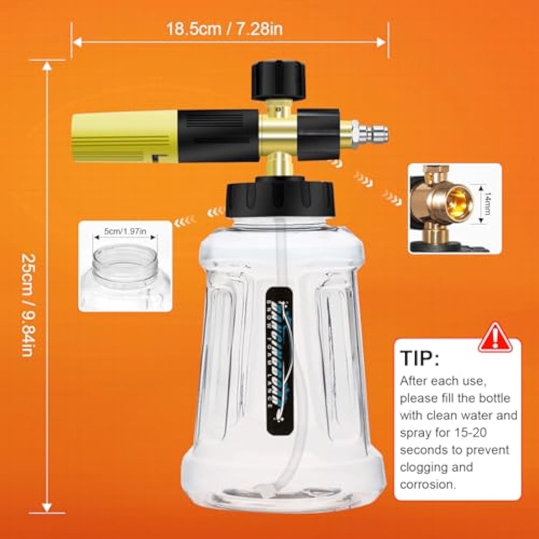 DANCINGBOAR Foam Cannon Compatible with 1/4 Quick Connect Pressure Washer, 1L Adjustable Snow Foam Lance Soap Dispenser with New Generation Adjustable Spray Nozzle (Black & Yellow)