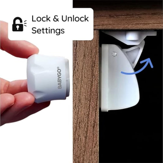 BABYGO® Magnetic Child Safety Cupboard Locks for Children 10 Locks, 2 Keys & 8 Free Corner Protectors Baby Proofing Kitchen Cabinets & Drawers Easy 30 Second Install (Safety Locks, White)