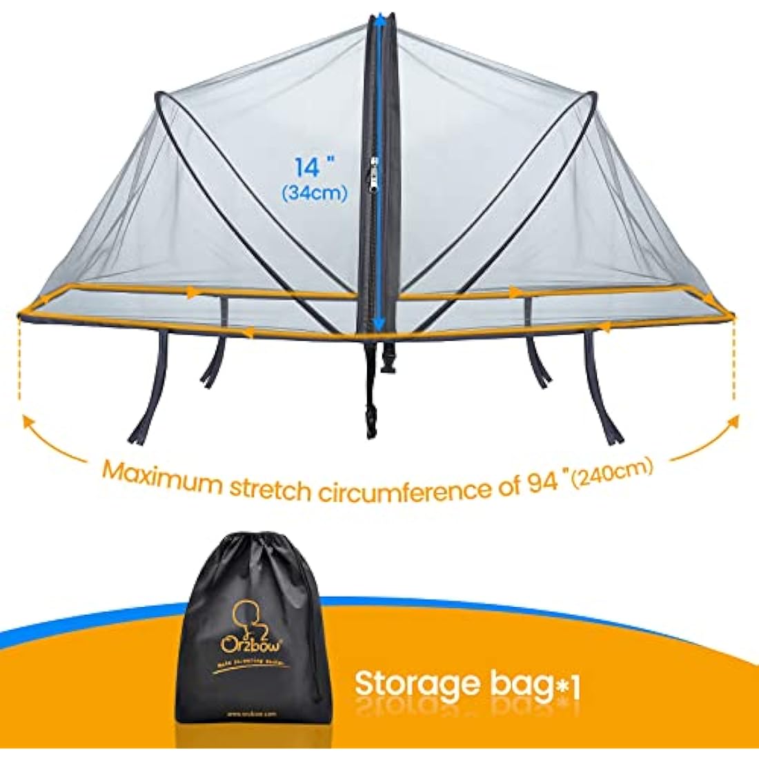 Orzbow Universal Baby Mosquito Net for Pushchair,Breathable Pram Fly Insect Bug Net with Two-way Zippers,Foldable & Stable Protection Cover for Car Seat,Buggy,Carrycot & Crib (Dark Grey)