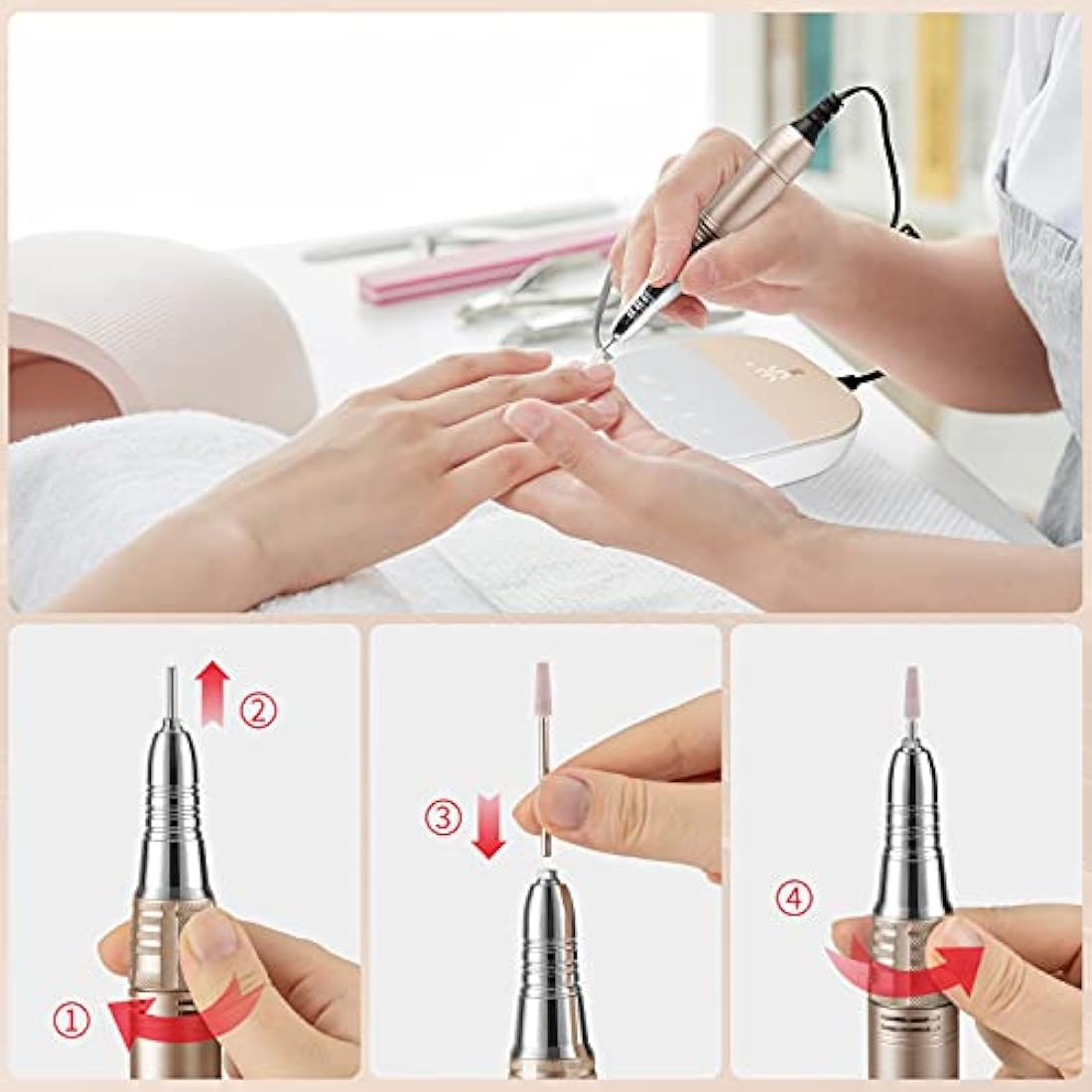 Madenia Professional Electric Nail Drill Machine with LCD Touch Screen, 35000 RPM Efile Nail File Drill for Arylic Gel Nails, E File Kit for Salon Home Manicure Use, Pink