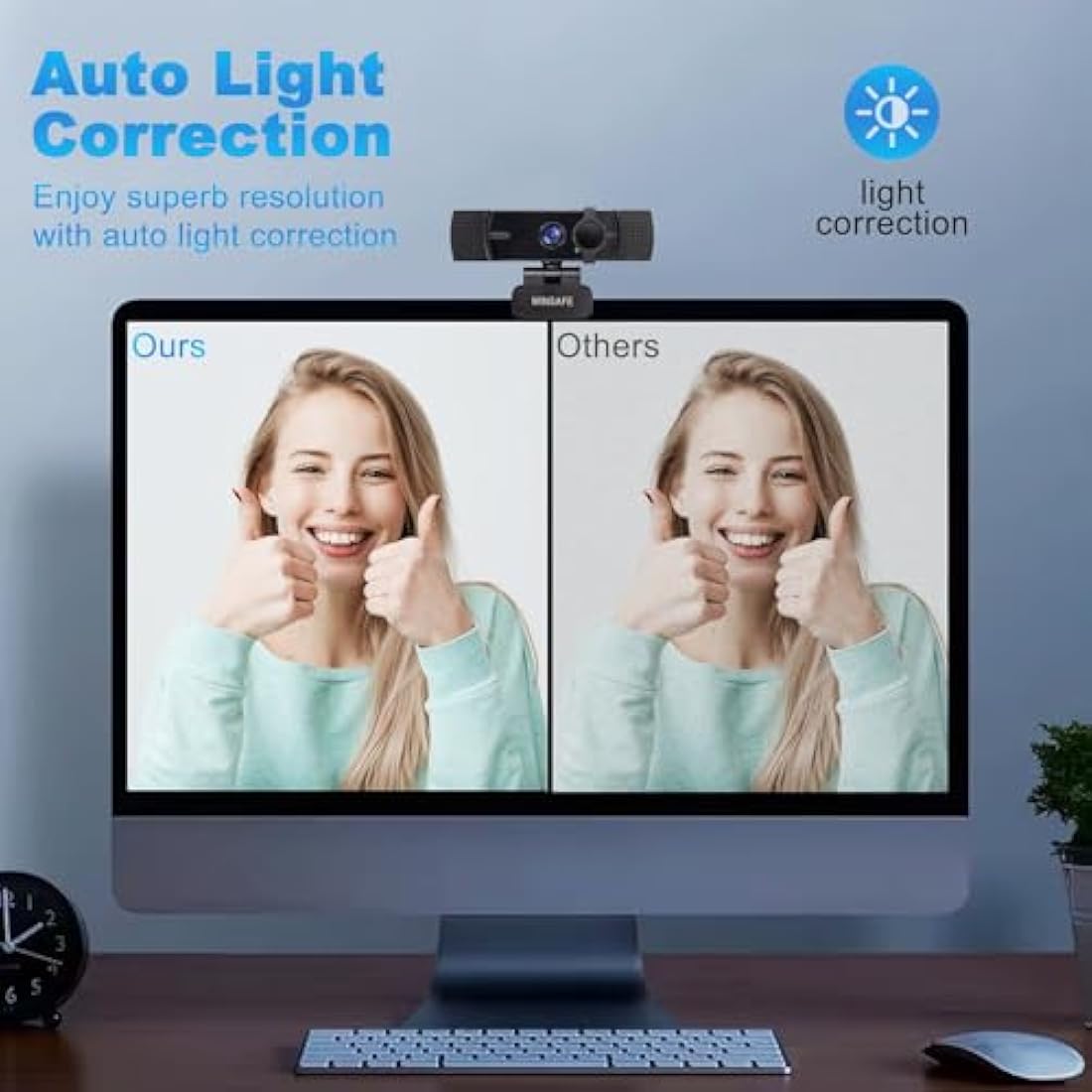 WINSAFE Webcam 4K, Ultra HD Video Calling, AI Auto Focus, Dual Noise-Canceling Microphones, 70° FOV, 1080P@60FPS, Privacy Cover, Plug&Play PC Camera, Works with Teams, Zoom, OBS, Skype, Google Meet
