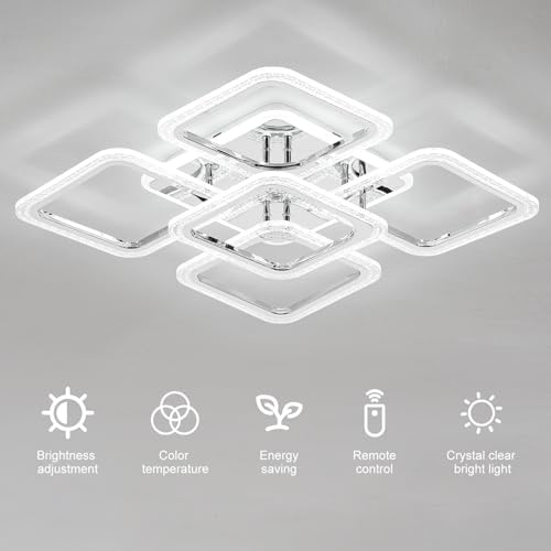 Qcyuui LED Ceiling Light Square, Modern Flush Mount Chandelier Lighting,Dimmable Bedroom Ceiliing Lamps Nordic Design for Living Room