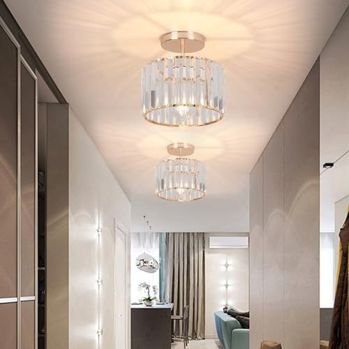 ZYDTRIP Crystal Ceiling Light Fixture Semi Flush Mount Ceiling Lamp Modern Gold Crystal Chandelier for Living Room Hallway Dining Room Kitchen
