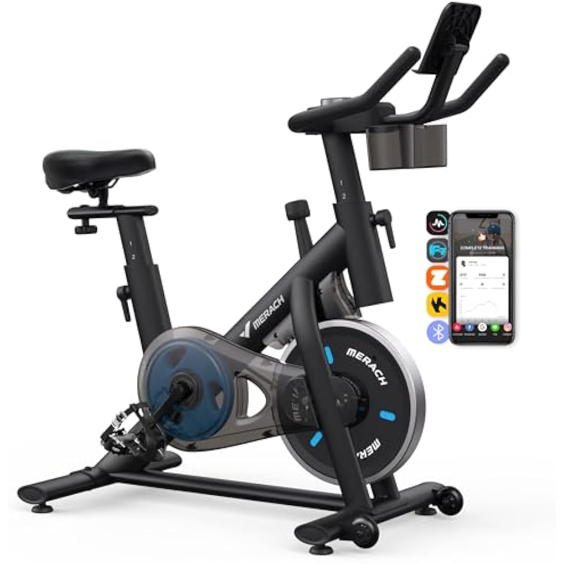 MERACH Exercise Bike with LED Display, Stationary Bike with Exclusive App for Customized Exercise Plans, Quiet Indoor Cycling Bike Exercise Equipment for Home Gym Use, 300lbs Weight Capacity