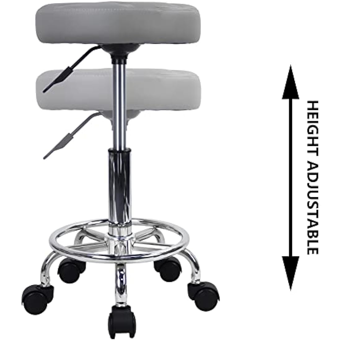 KKTONER Round Rolling Stool Chair PU Leather Height Adjustable Swivel Drafting Work SPA Shop Salon Stools with Wheels Office Chair Small (Gray)