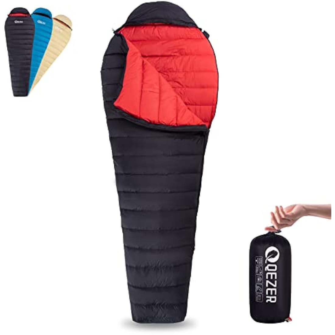 QEZER Ultralight Sleeping Bag for Adults,only 780g Backpacking Sleeping Bag Filled 600+FP Duck Down 5°C 15°C for Camping,and Hiking,Warehouse Outdoor