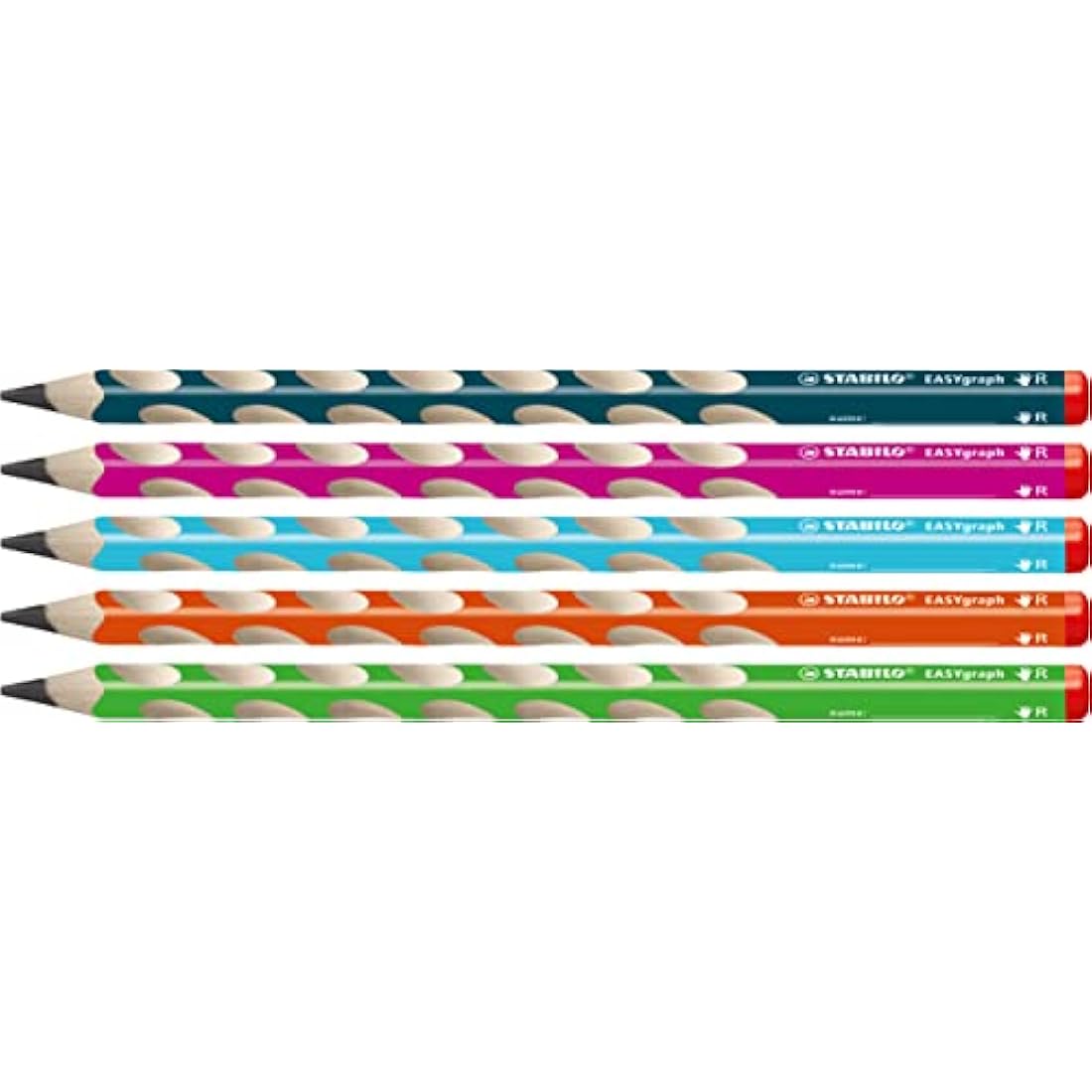STABILO EASYgraph - Ergonomic Graphite Pencil - 8 x Left-Handed and 40 x Right-Handed - Classpack of 48 - Assorted Colours - Degree HB