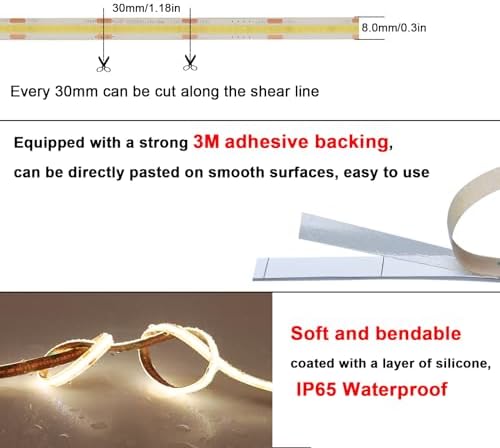 TOPAI 24V COB LED Strip 10M Natural White 4000K Waterproof IP65 Outdoor, CRI>93 Super Bright 7000Lm, 384LEDs/M Dotless Uniform LED Tape for Room Cabinet Home DIY Lighting Projects