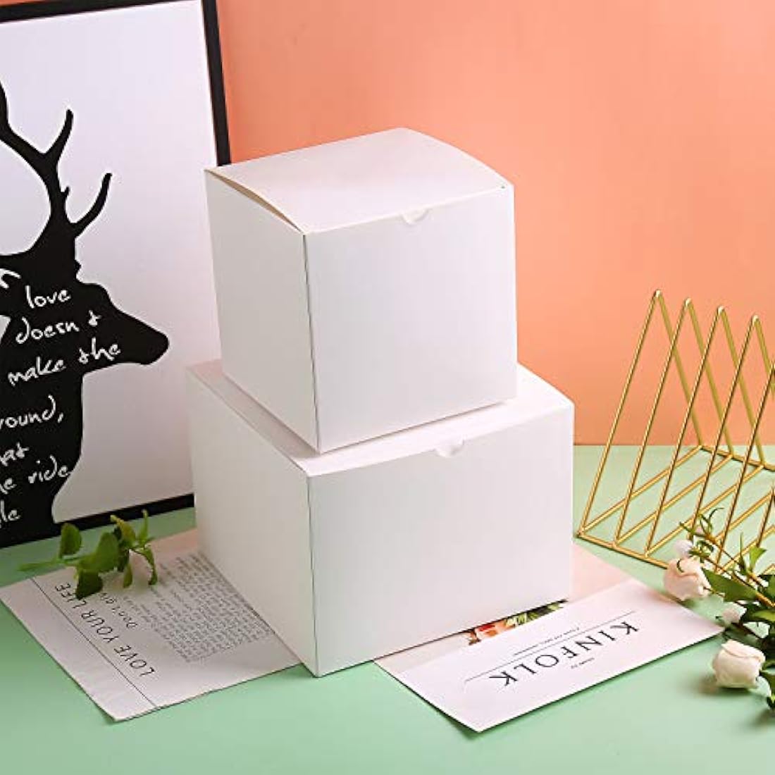 SHIPKEY 10PCS White Cardboard Gift Boxes with lids |10x10x10 cm Square Boxes | Small Gift Boxes Suitable for Party, Wedding, Christmas, Holidays, Birthdays and All Other Occasions