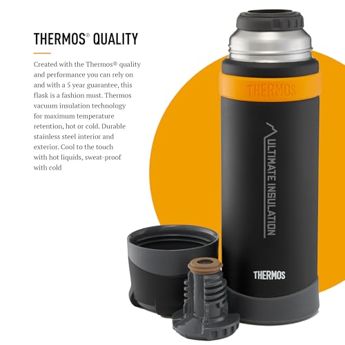 Thermos - Matt Black Ultimate Flask (900ml), Reusable Insulated Stainless Steel Thermal Coffee Cup for Hot or Cold Drinks, Vacuum Sealed Water Flask