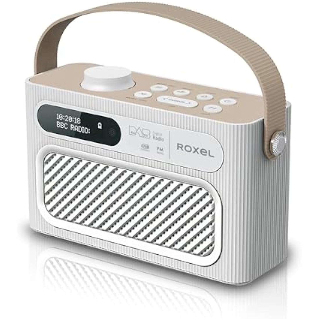 Roxel RDR-40 Stereo DAB/DAB+ Digital and FM Radio Portable Wireless Speaker with Dual Alarm Clock Function, USB & Micro SD MP3 Playback Function, 3.5mm Headphone Output(White)