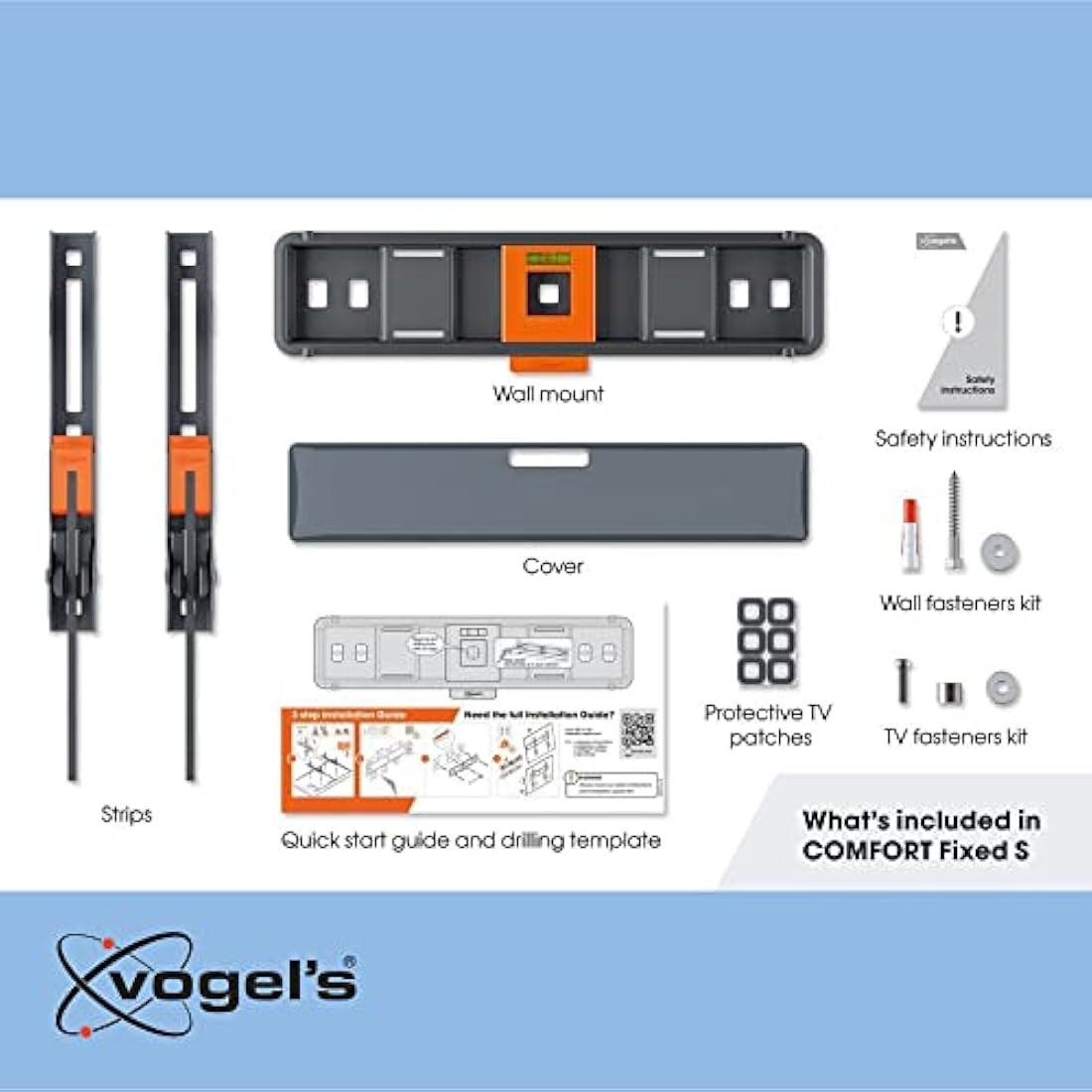 Vogel's TVM 3205 fixed TV wall bracket for 19-50 inch TVs, Max. 66 lbs (30 kg), Flat TV wall mount max. VESA 200x200, Universal compatibility, Distance to the wall just 0.87 inch