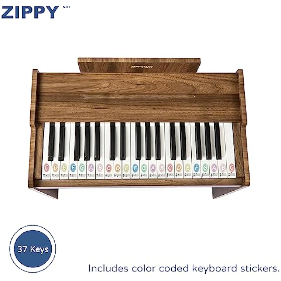 ZIPPY MAT Kids Piano Keyboard, 37 Keys Digital Piano for Kids, Music Educational Instrument, Wooden Toy for Toddlers Girls Boys (Walnut Basic)