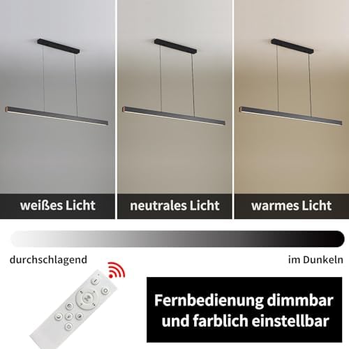 Mikeru 150CM Modern Kitchen Pendant Light, Linear Dining Pendant Light with Remote Control (Without Batteries) 10%-100% Adjustable Hanging Lamp for Restaurant Office