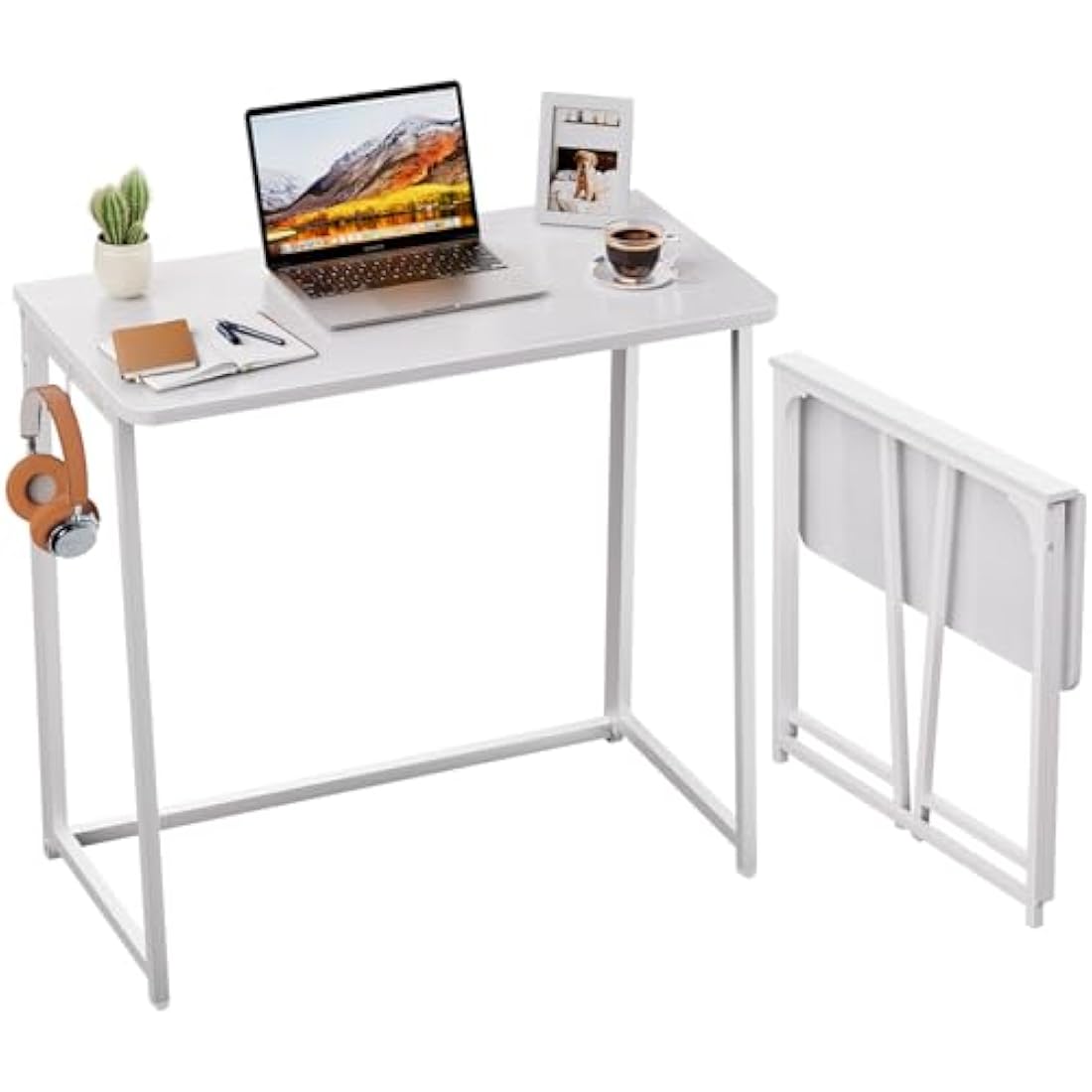 WOHOMO Folding Desk,80cm Small Desk for Small Spaces,Easy Assemble Foldable Computer Desk for Laptop,Mini Portable Working Table Narrow Wooden Writing Workstation for Home Office,White