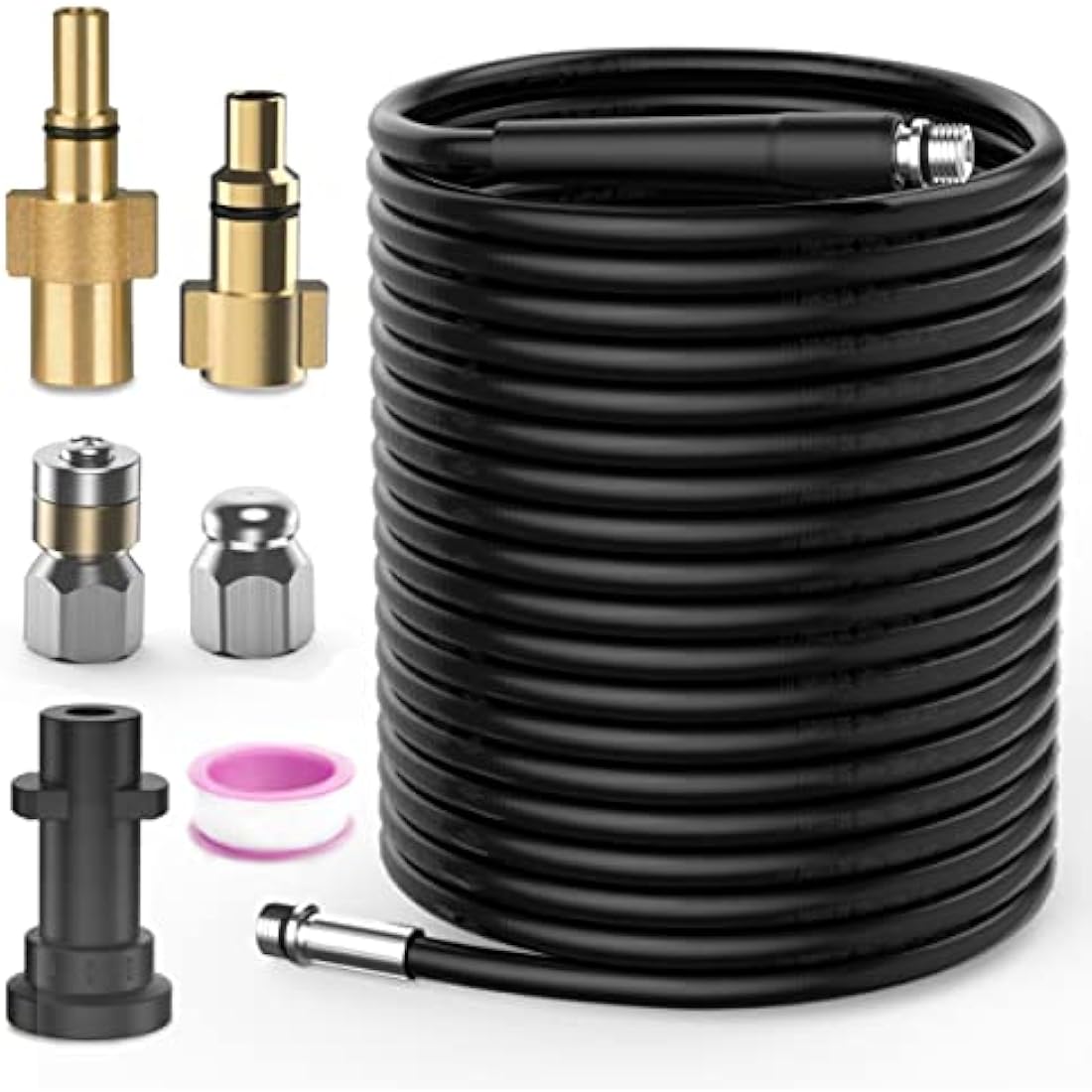 OHAYORI 15M Pressure Washer Drain Pipe Hose Cleaning Kit with Jet Nozzle and Rotating Jet Nozzle Compatible with Karcher K Serie K2 K3 K4 K5 K6 K7, Sewer Jetter Hose with Adapter for LAVOR & Bosch AQT