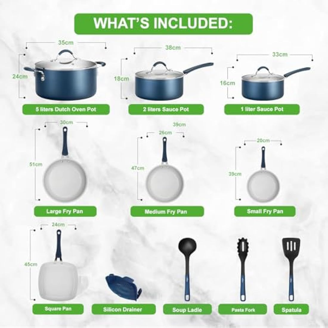 NutriChef, Stackable Pots and Pans Set - Ceramic Non Stick Pan Set, Induction Hob Cookware Set, Premium Cooking Set w/Lids, Heat Resistant, 14 Pcs, Blue