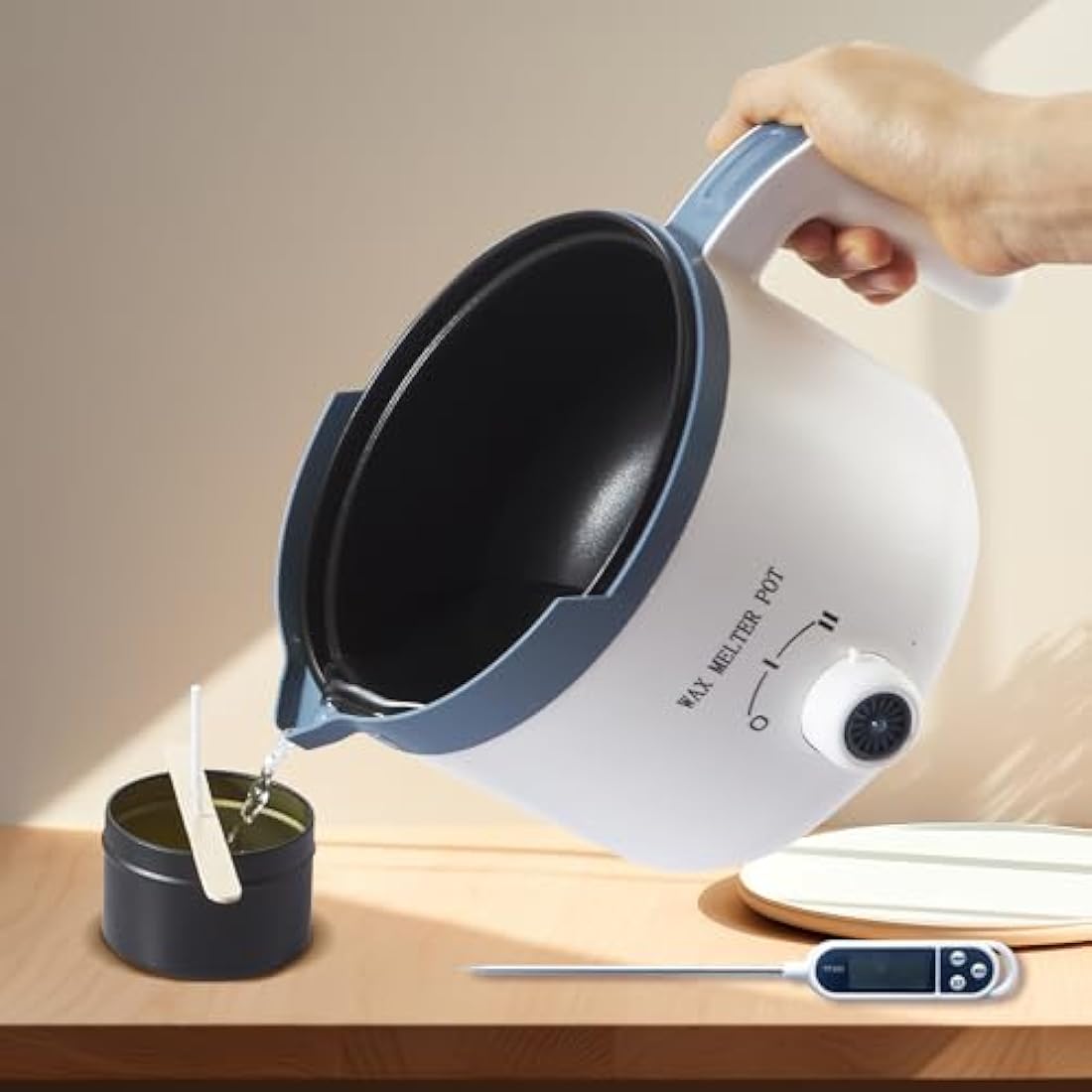 LINGQIAN Wax Melter for Candle Making with Thermometer, Electric Candle Wax Melting Pot with Spout, Double Boiler Candle Making Crock Pot with Measurements