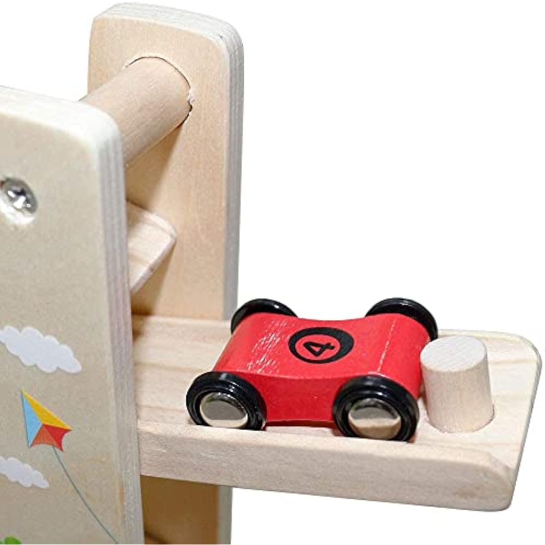 Wooden Car Ramp Toy Zig Zag Cars Slide|Toddler Toys Wooden Race Track with 4 Wood Cars for 1 2 Year Old Boy Gifts