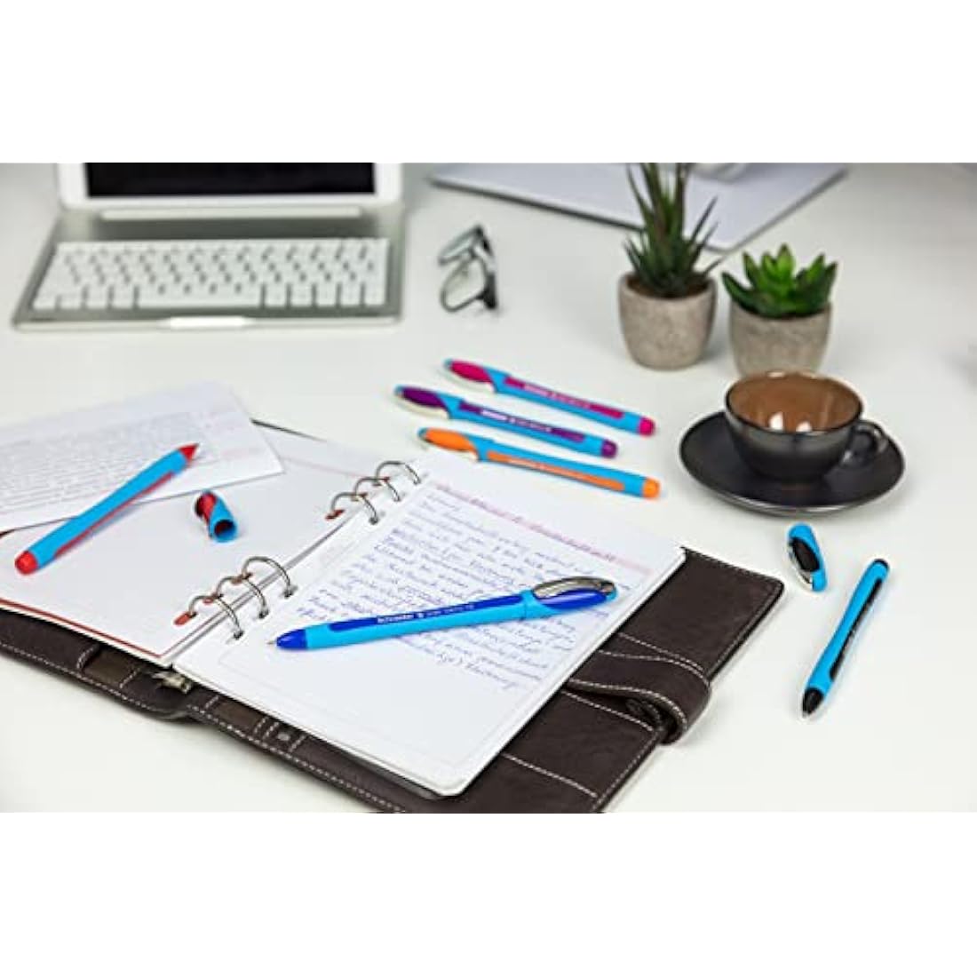 Schneider Slider Memo 150206 Ballpoint Pen XB Nib, Blue Barrel / Orange Ink (Pack of 10)