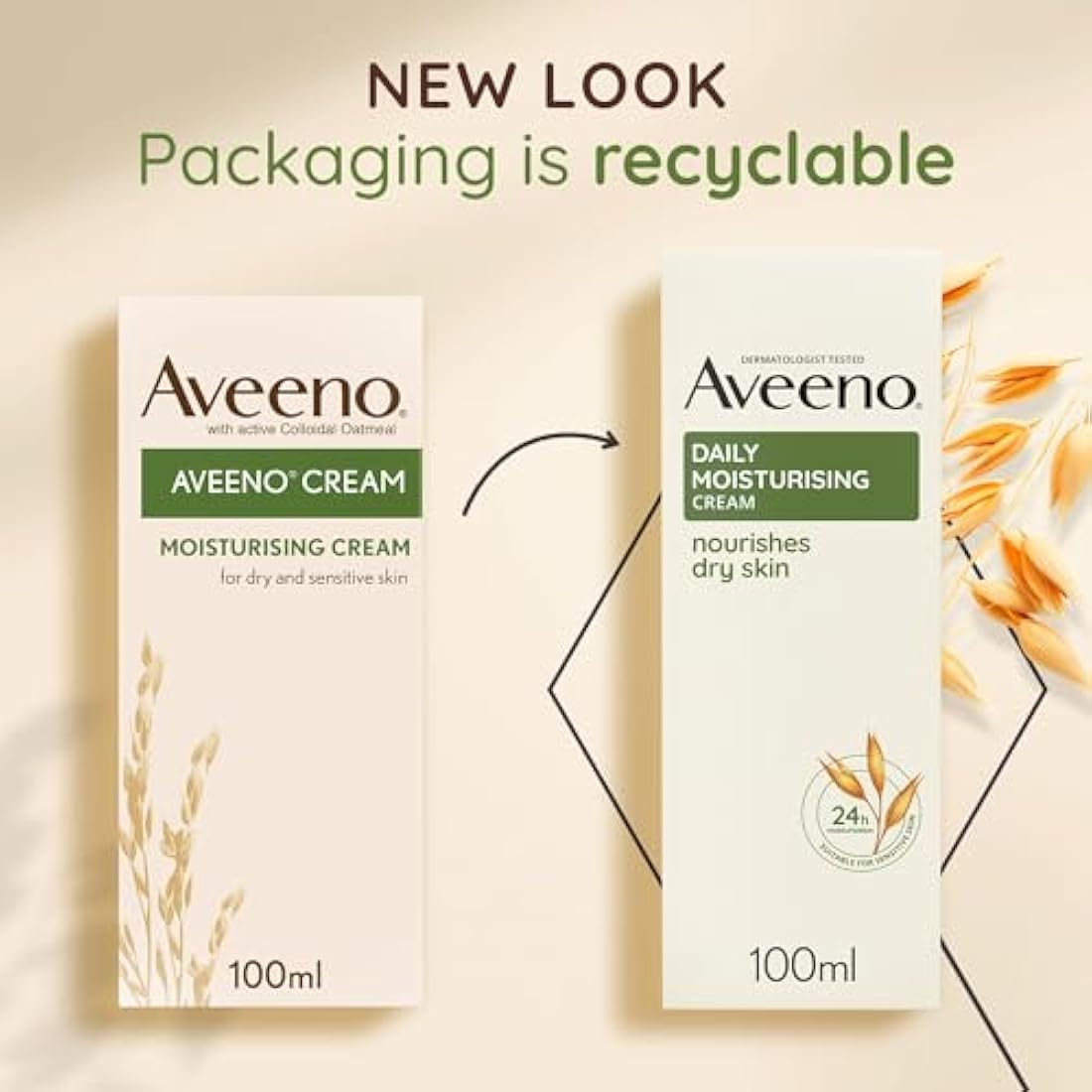 Aveeno Moisturising Cream (1x 100ml), Nourishing Body Lotion with Hydrating Colloidal Oatmeal, Full Body Moisturiser for Dry and Sensitive Skin, Suitable for Adults and Babies from 3 Months