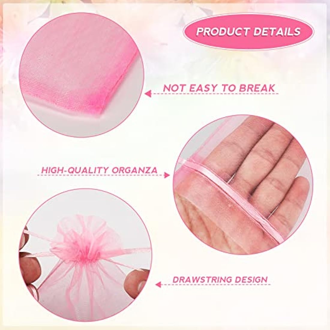 G2PLUS Pink Organza Gift Pouches, 10x15 CM Medium Organza Favour Bags, 100 PCS Wedding Jewelry Bags, Clear Mesh Pouches Perfect for Wedding, Christmas, Birthday, Anniversary