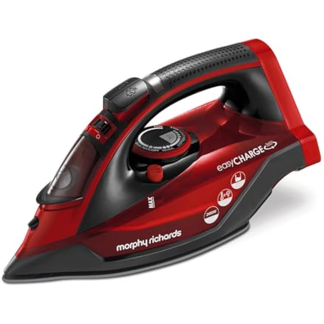 Morphy Richards EasyCHARGE Cordless Steam Iron, Non Stick Ceramic Soleplate, 130g Boost, 30g Output, 350ml Water Tank, Anti Drip and Scale, Auto Shut-off, 2.5m Cord, 2400W, Red, 303250