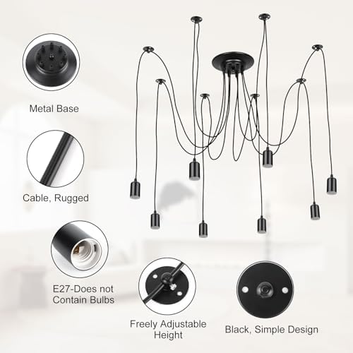 Lightess 8 Arm Spider Pendant Light - Multiple E27 Bulb Sockets, DIY Hanging Chandelier for Living Room, Bedroom, Cafe, Hall