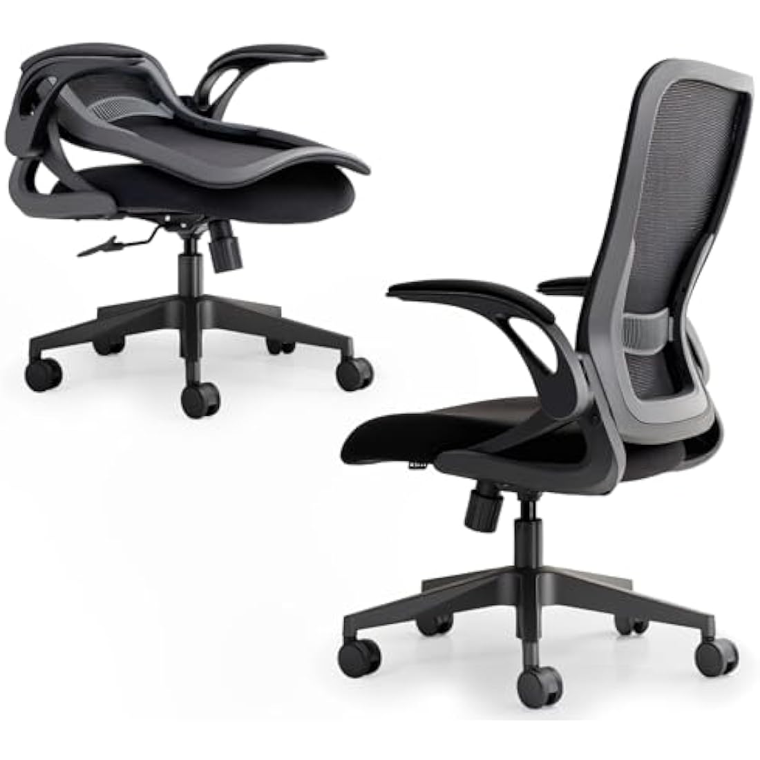 Tervo Model U | Folding Office Chair for Small Spaces | Ergonomic Design with High Rebound Mesh | Computer Desk Chair for Gaming | For Adults & Kids | Foldable & Compact with Flip Up Arms