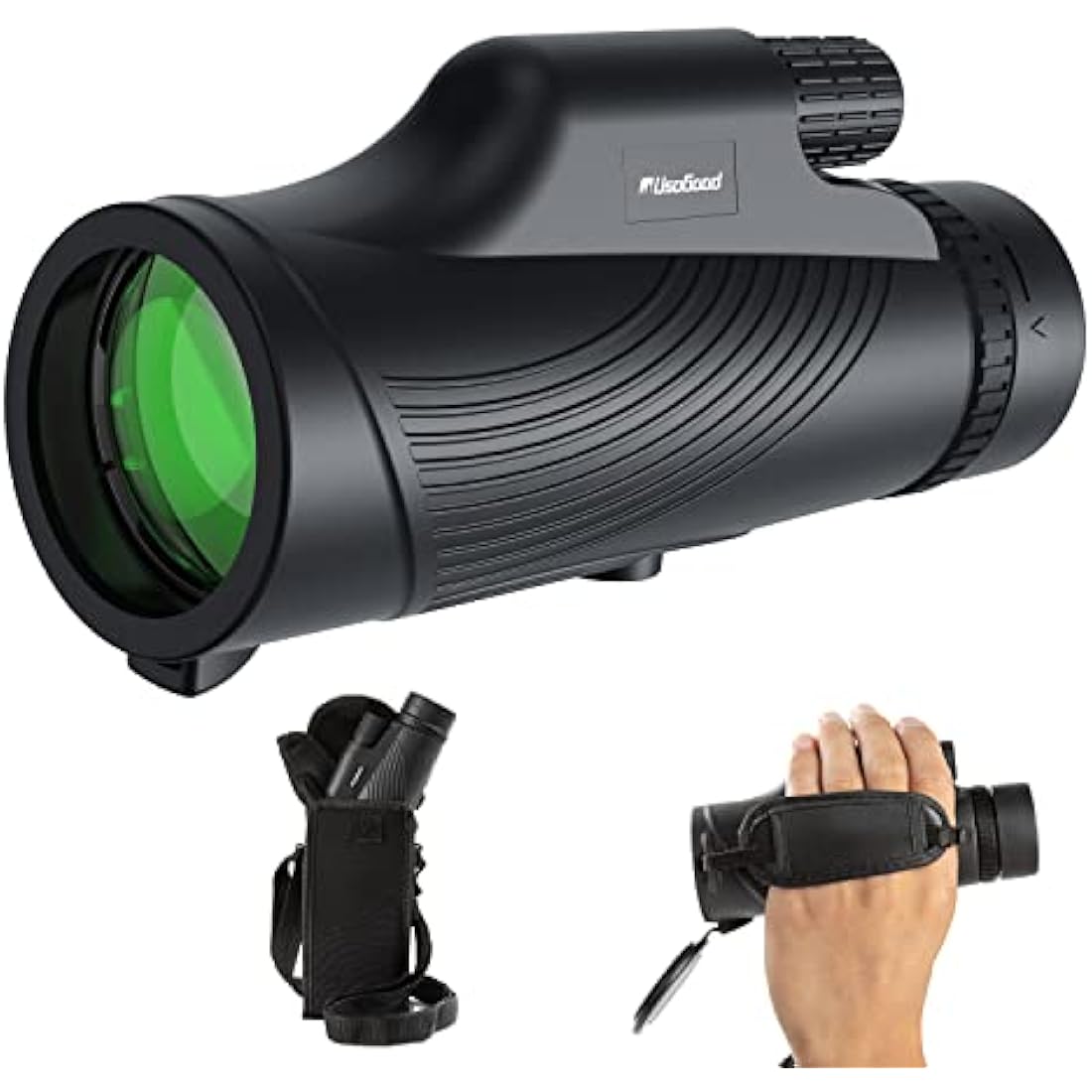 Usogood 10X42 Monocular Telescope High Power, Monoculars for Adults with BAK4 Prisms and FMC Lens, Compact Waterproof Monocular for Bird Watching Hiking Camping with Hand Strap Black