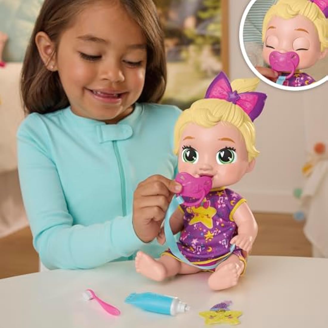 Baby Alive Lil Dreamer LaLa GooGoo Sleepy Baby Doll Set, Blonde Hair, Fun Sleepover Theme, Preschool Toys for Girls & Boys 3 Years & Up