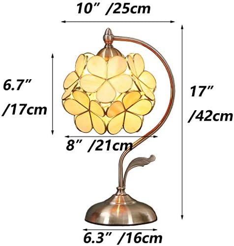 Bieye L30754 Tiffany Style Stained Glass Flower Petal Table Lamp with Brass Base for Home Décor (Cream, 8" Cherry Blossom)