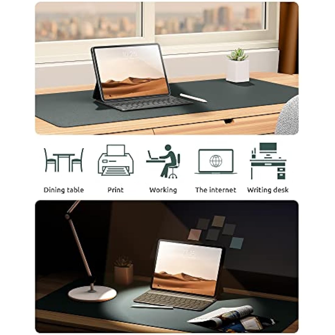 YSAGi Leather Desk Mat, Large Mouse Mat, Non-Slip Desk Pad, Waterproof PU Leather Table Protector Writing Pad for Office and Home (90 x 43 cm, Dark Green)
