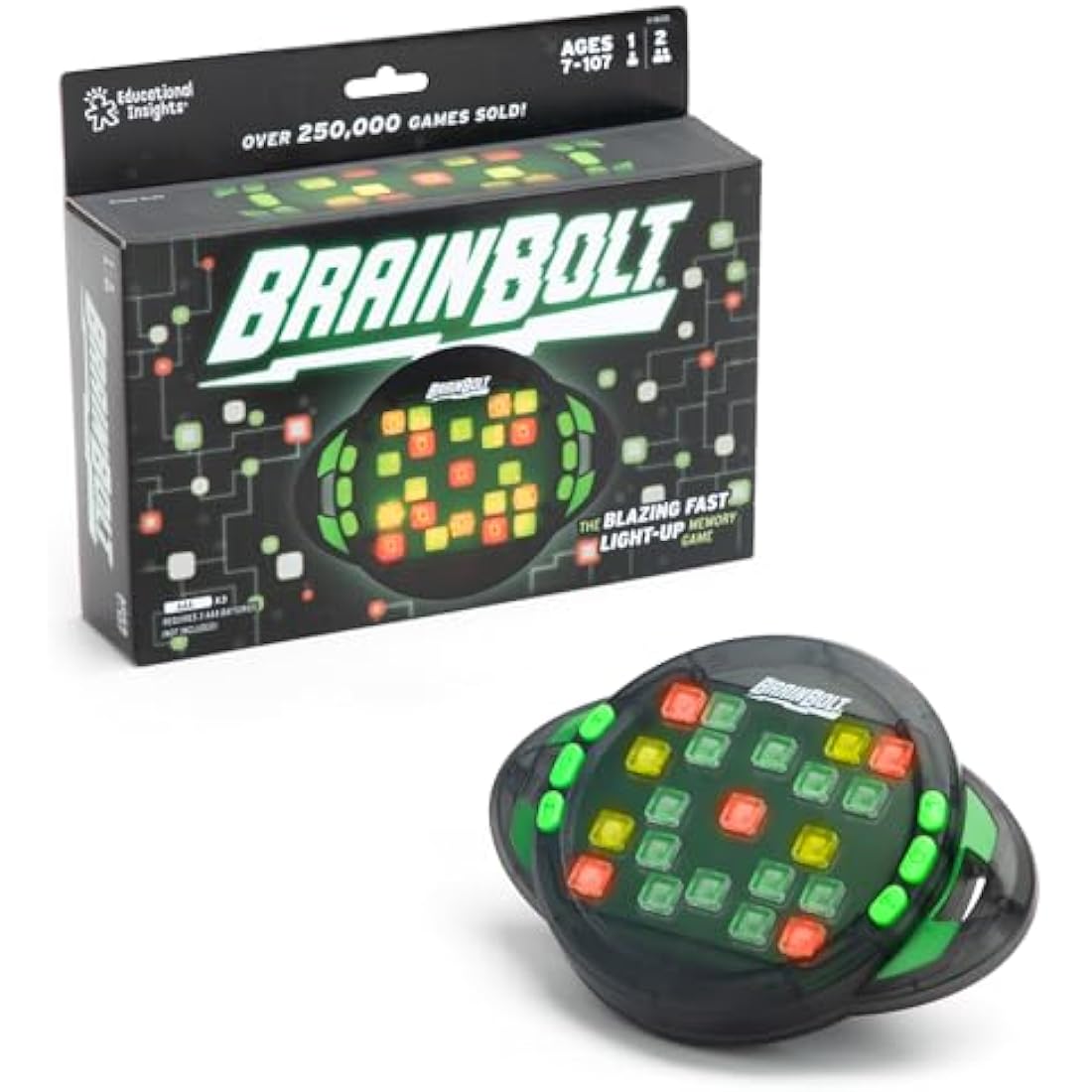 Learning Resources BrainBolt - Handheld Memory Game with Light and Sound, Electronic Brain Games, Single Player Brain Teasers for Kids Teens, & Adults, Gamer Gifts for Boys & Girls Ages 7+