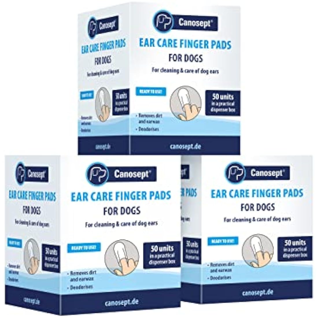 Canosept Dog Ear Wipes 3x 50 Pads - Dog Ear Cleaner Wipes - Clean Ear Finger Pads For Dogs - Dog ear wipes finger - Care And Hygiene Of The Dogs Ears - Dirt And Ear Wax Remover - Deodorizing Effect