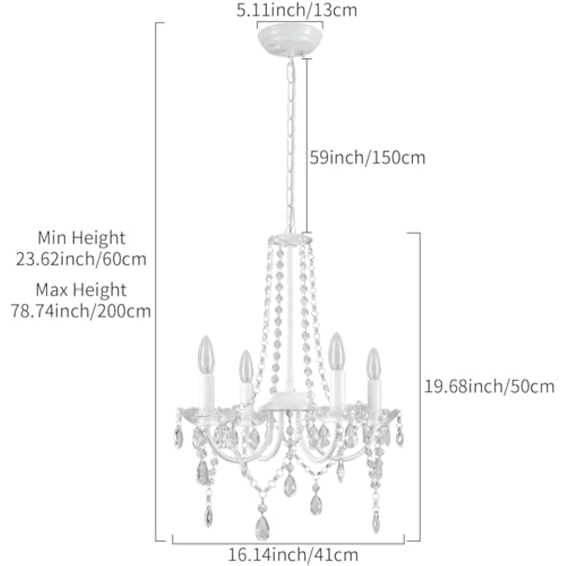 QAREHL Crystal Chandelier, 4 Lights Chandeliers Ceiling Light Modern Dining Room Lights Ceiling for Living Room, White Chandelier for Bedroom, Kitchen, Hallway, E14 Socket