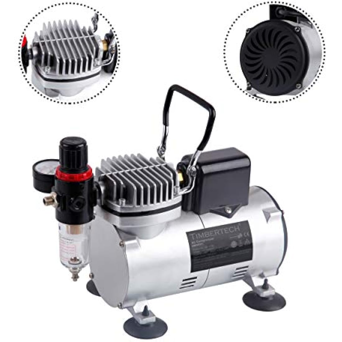 Timbertech Professional Upgraded Piston Airbrush Compressor ABPST07 with Motor Cool Down Fan/Powerful Working Pressure/Strong Airflow for Hobby, Food Decoration, Body Tattoo, Graphic and so on